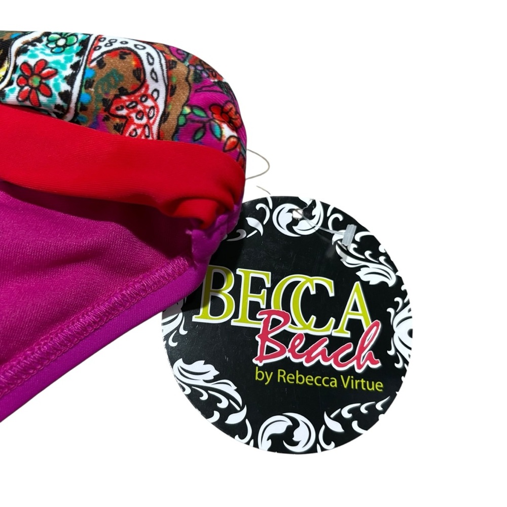 BECCA Beach | Rebecca Virtue Magenta & Red Paisley Colorblock Bikini size M NEW - Picture 9 of 13